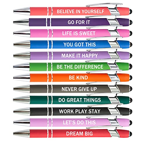 PASISIBICK 12 Pieces Motivational Inspirational Quotes Snarky Screen Touch Stylus Ballpoint Pens, Office Encouraging Scriptures, Black Ink (12 Color,Motivational)