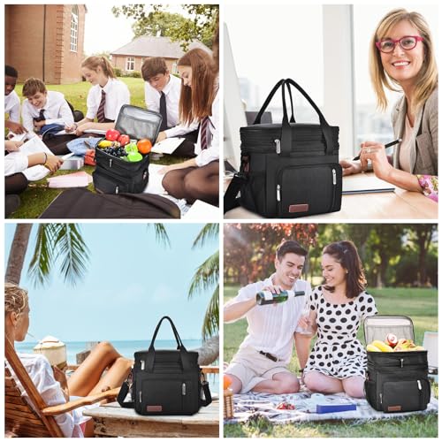 LOKASS Lunch Bag & Lunch Box for Men Women - Double Deck Expandable Insulated Waterproof Leakproof Cooler Bag for Work/Picnic - Grey