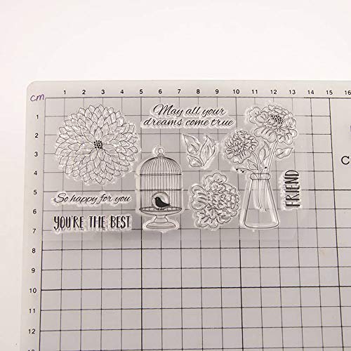 6.3 by 6.3 Inches Butterfly Flower Happy Birthday Letters New Rubber Stamps for Scrapbooking Card Making Birthday Clear Stamps