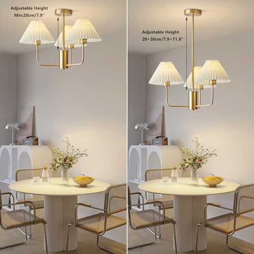 KCO Lighting Transitional Pleated Chandelier Mid Century Modern Sputnik Chandelier Black 3 Light Chandelier Ceiling Light White Pleated Pendant Light Classic Chandeliers for Dining Room