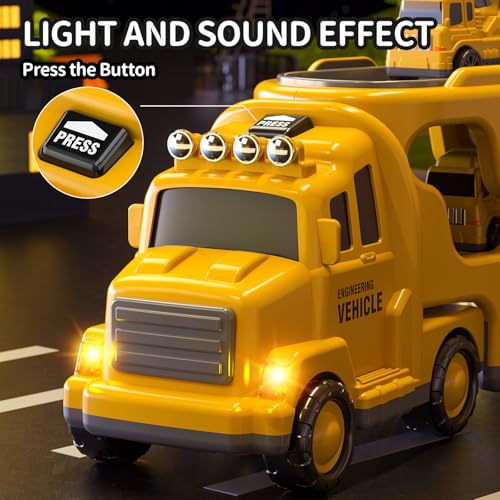 TEMI Construction Truck Boy Toys for 3-5 Year Old Toddlers - Toys for 3 4 5 6 7 Years Old Engineering Transport Vehicle Carrier Truck, Kids Excavator Crane Gift Toys for Boys & Girls Aged 4-6