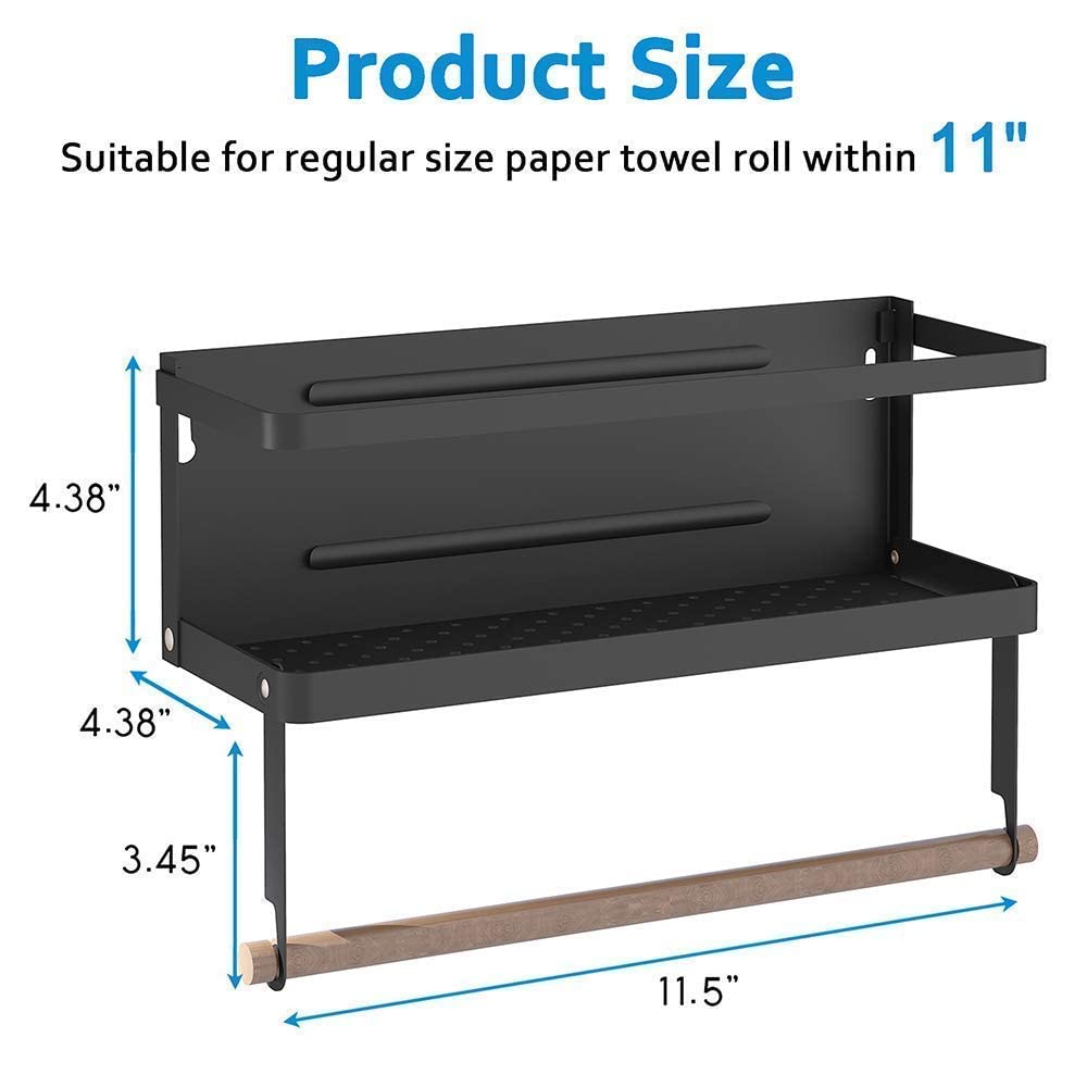 Thipoten Magnetic Spice Rack, 2-in-1 Foldable Strong Magnetic Shelf with Paper Towel Holder, Perfect Space Saver for Small Kitchen/Apartment, Easy to Install on the Side of Refrigerator(Black)