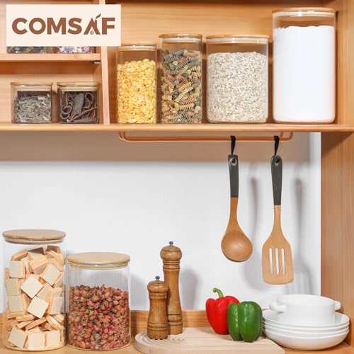 ComSaf Glass Food Storage Containers with Bamboo Lid (1.1Gallon/44oz), Glass Jar with Airtight Lid Clear Glass Food Canister Set of 2 for Dry food like Rice, Sugar, Flour, Pasta, Cereal, Beans, Nuts