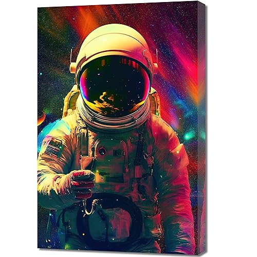 QIXIANG Astronaut Canvas Wall Art Poster Colorful Outer Universe Starlight Space Themed Prints for Boy Room Bedroom Living Room Wall Decor (12.00" x 18.00", Astronaut)