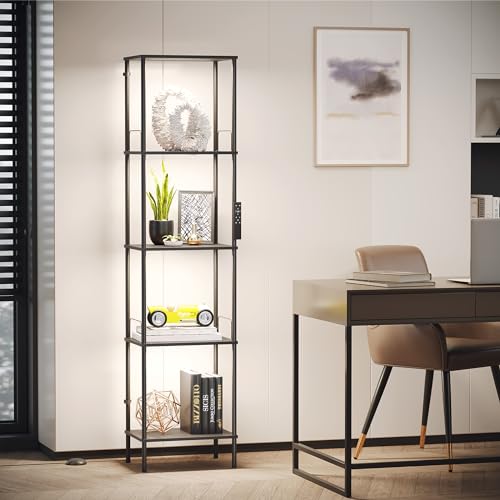 SUNMORY Display Shelf with Dimmable Lights, Lighted Display Cases for Collectibles, Adjustable Color Temperature and Brightness, Display Cabinet, Floor Lamp with Shelves, Home Decor, Black