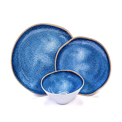 Prepara 12 Piece Melamine Dinnerware Set, Blue Ceramic