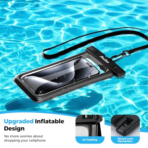 ProCase 2 Pack Floating Waterproof Phone Pouch Up to 7.0", Water Proof Underwater Case Dry Bag Cell Phone Protector for iPhone 15 14 13 Pro Max, Galaxy S24 S23 Ultra, Beach Essential - Black