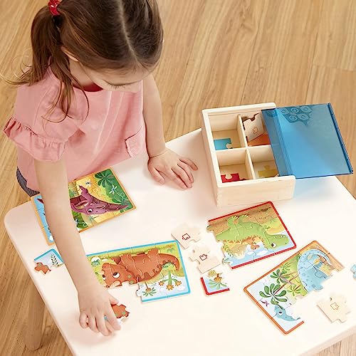 B. toys- Pack o' Puzzles 2-Pack - Pets & Dinos- Wooden Puzzle Box Set – 2 Puzzle Boxes, 8 Puzzles- 12-Piece Jigsaw Puzzles for Kids – 3 Years +