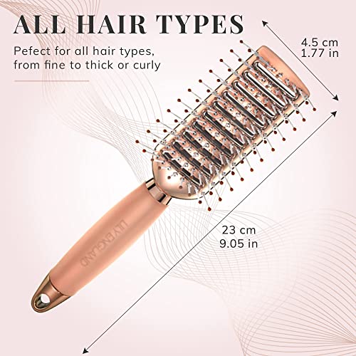 Vent Hair Brush for Blow Drying, Detangling Hairbrush for Women - Vented Brush with Gel Handle - Rose Gold by Lily England