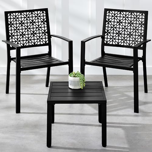 Best Choice Products 3-Piece Outdoor Bistro Set, Stackable Modern Steel Furniture for Porch, Garden w/ 2 Chairs, Table, Geometric Decor - Black