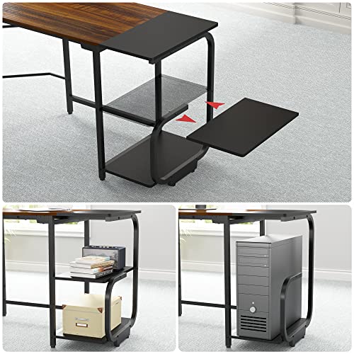 Merronix L Shaped Desk with Storage Shelves, Reversible Corner Computer Desk for Home Office, Modern Gaming L Desk with Spacious Desktop, Teak