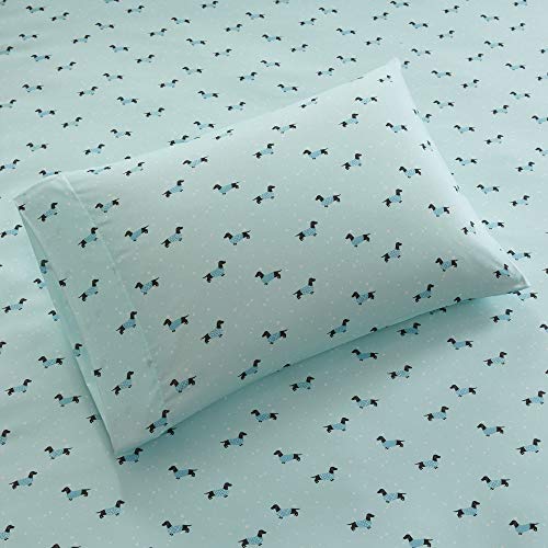 Intelligent Design Microfiber Cozy Bed Sheet Set, Modern All Season Bedding & Pillowcases, Premium 14" Elastic Pocket Fits up to 16" Mattress, Twin Aqua Dogs 3 Piece
