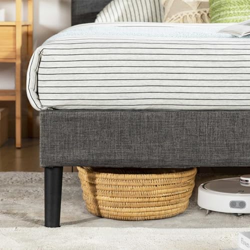 Mellow Alva Upholstered Platform Bed Frame with Button Tufted Headboard and Sustainable Bamboo Slats/No Box Spring Needed/Mattress Foundation/Easy Assembly, Dark Grey, Queen