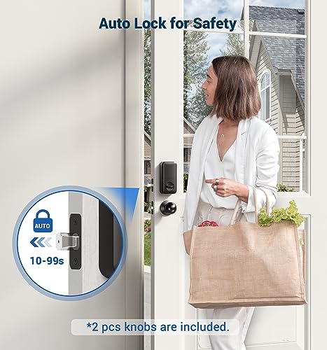 Veise Fingerprint Door Lock with 2 Door Knobs - Keyless Entry Door Lock with Handle, Electronic Keypad Deadbolt, Smart Front Door Lock Set, Auto Lock, Waterproof, Easy Installation, Matte Black