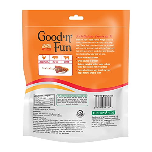 Good 'N' Fun Triple Flavor Wings, Made With Real Meat, Treats for Dogs, 12 oz