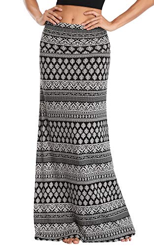 Urban CoCo Women's Stylish Spandex Comfy Fold-Over Flare Long Maxi Skirt (M, Greyish Blue)