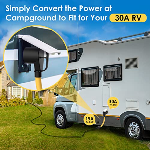 M1A2 30 Amp to 110 RV Adapter Cord, NEMA 5-15P Male to TT-30R Female Electrical Power Dogbone with Grip Handle, Heavy Duty STW 10 Gauge for RV Trailer Camper