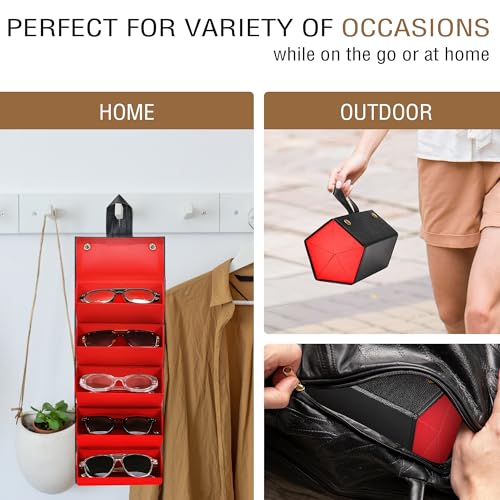 FEISEDY Sunglasses Organizer 5 Slots Travel Glasses Case,Hanging Eyewear Holder Fashionable PU Leather Eyeglass Case B0087