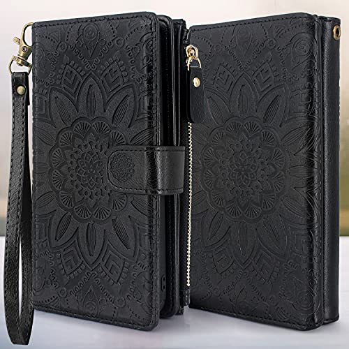 Harryshell Detachable Magnetic Zipper Wallet Leather Case Cash Pocket with Card Slots Holder Wrist Strap for iPhone 11 6.1 inch 2019 Floral Flower (Black)