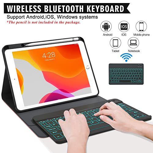 Keyboard Case for iPad 9th/8th/7th Generation 10.2 inch 2021/2020/2019, iPad Pro 10.5-inch Case with Keyboard,iPad Air 3 2019, 7 Color Backlit Removable Bluetooth Wireless Keyboard Folio Case(Black)
