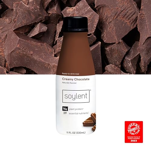 Soylent Chocolate Meal Replacement Shake, Contains 16g Complete Vegan Protein, Ready-to-Drink, 11oz, 12 Pack