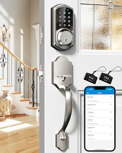 Veise Smart Front Door Lock Set, App Control, Keyless Entry Deadbolt with Lever Handle, Electronic Digital Touchscreen Keypad, Auto Lock, Easy Install, Satin Nickel