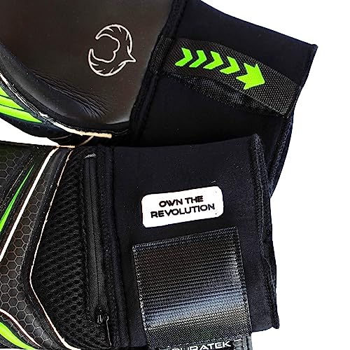 Renegade GK Vulcan Abyss Goalie Gloves with Pro-Tek Fingersaves | 3.5+3mm Hyper Grip & 4mm Duratek | Black & Green Soccer Goalkeeper Gloves (Size 6, Youth, Kids, Roll Cut, Level 3)
