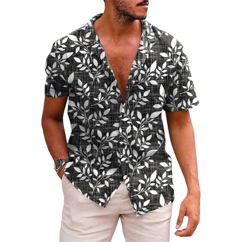 KEDJMY Hawaiian Shirt for Men Short Sleeve Beach Shirts Button Down Tropical Shirts Casual Aloha Shirts M Black Hawaiian Shirts for Men