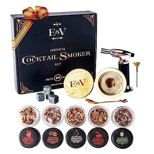 Cocktail Smoker Kit with Torch - 5 Flavors Wood Chips - Bourbon, Whiskey Smoker Infuser Kit, Old Fashioned Drink Smoker Kit, Birthday Bourbon Whiskey Gifts for Men, Dad, Husband (Without Butane)