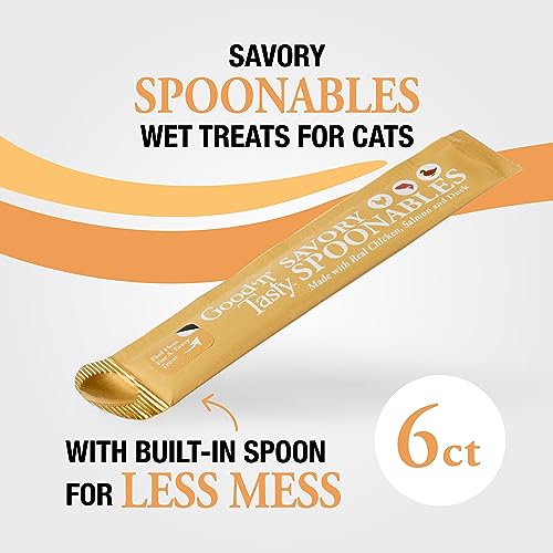 Good ‘n’ Tasty Savory Spoonables with Real Chicken, Salmon & Duck, 6 Count Tube, Triple Flavor Squeezable Lickable Wet Treats for Cats with Built-in Spoon for Less Mess