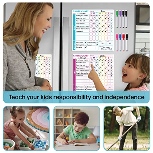 Behavior Reward Chore Chart for 1, 2, Or Multiple Kids, Teens & Adults. Fridge Magnetic Whiteboard Set- 3 Pcs of Individual Dry Erase Responsibility Charts (10x10 Inches Each) & 8 Fine Tip Markers