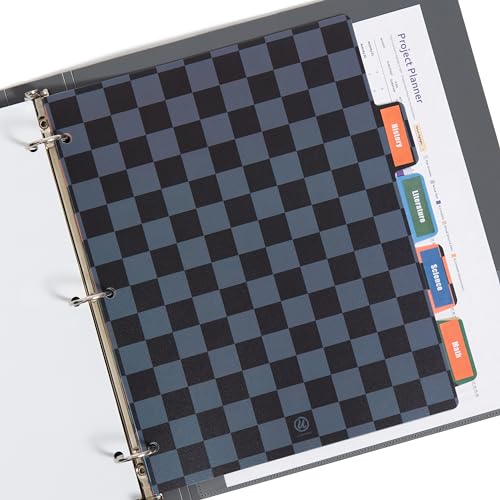 U Brands Poly Performance 1" Binder with 5 Tab Dividers and Labels, Checkered Print, Silver Metal O-Rings