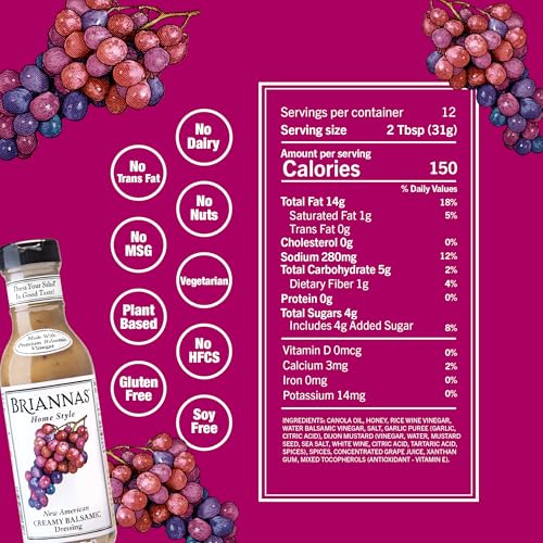 BRIANNAS - Home Style Raspberry Poppy Seed Dressing – Fine Salad Dressing made with Premium Ingredients - Gluten Free, Kosher, & Vegan Dressing - 12 oz. Bottle