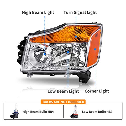 DWVO Headlights Assembly Compatible with 2004-2015 Titan 2005-2007 Armada 2004 Pathfinder Armada Headlamp Replacement Pair Driver and Passenger Side