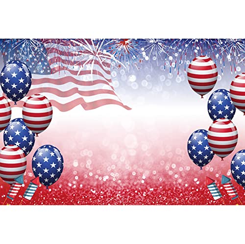 DASHAN 5x3ft Polyester Independence Day Patriotic Backdrop 4th of July Photography American Flag Fireworks Balloons Background for Memorial National Veterans Day Party Cake Table Decor Booth Props