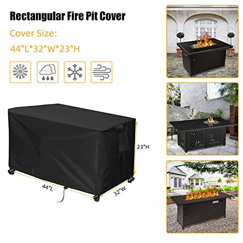 YUZ Fire Pit Cover for Rectangular Fire Pit 44 inch Heavy Duty Outdoor Waterproof Dustproof Anti Full Coverage Patio Fire Pit Cover with 42-44 Inch Fire Pit, 44W x 32D x 23H Inch