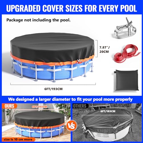 6Ft Round Pool Cover - Solar Covers for Above Ground Pools, Oxford Fabric Pool Covers for Above Ground Pools with Winch and Cable, Waterproof and Dustproof Swimming Pool Cover