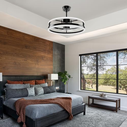STROLITE Fandelier Ceiling Fans with Lights and Remote, 19.7inch Modern Bedroom Ceiling Fan(6 Speed&Timing), 3000K-6000K Dimmable LED Light, Smart Ceiling Fan with Light for Kitchen (Black)