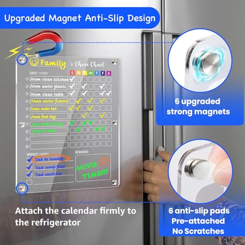 PigPotParty Magnetic Acrylic Chore Chart for Kids, 12"x 16" Responsibility Chore Chart for Fridge, 1Pcs Weekly Dry Erase Board for Kids Teens Adults, Includes 12 Markers/Towel