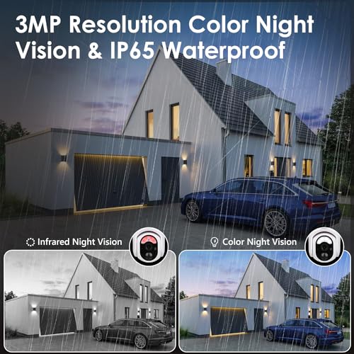 Cameras for Home Security, 360° PTZ Solar Camera Outdoor Wireless with Motion Detection, 2K Color Night Vision, 2-Way Talk, Spotlight/Siren, Waterproof, Cloud/SD Storage Battery Powered WiFi Camera