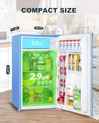 Upstreman 3.2 Cu.Ft Mini Fridge with Freezer, Single Door Mini Fridge, Dorm Fridge, Adjustable Thermostat, Mini Refrigerator for Bedroom, Office, Dorm, Blue-BR321