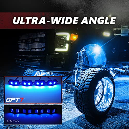 OPT7 Photon RGB LED Magnet Rock Lights with Remote Control, 4 Red Pods Wide Angle Multicolor Neon Underglow Lighting Kit with Extension Wire, IP68 Waterproof for Offroad Truck Jeep RZR ATV UTV SUV