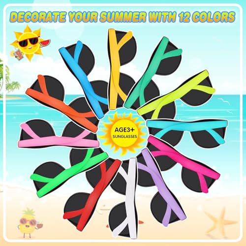 YADIYA Kids Sunglasses Bulk, 12Pack kids sunglasses party favors, 80s Retro Party Favors For Kids 8-12 4-8, Sunglasses For Kids Adults With UV400 Protection, Beach Pool Party Favors For Kids Adults…