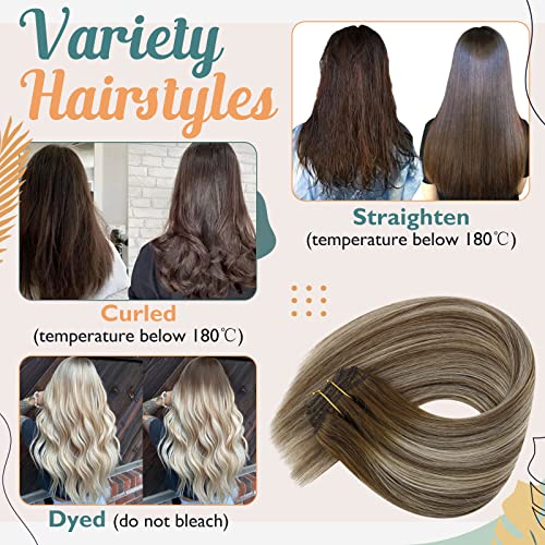 Ve Sunny Brown Clip in Hair Extensions Real Human Hair 120g Chocolate Brown Clip on Hair Extensions Thick End Brown Hair Extensions Clip in Human Hair Color 4 14inch 7pcs