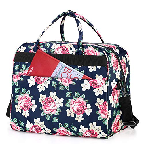 Teamoy Sewing Machine Carrying Case, Sewing Machine Tote with Bottom Wooden Board Pad for Most Standard Sewing Machines and Accessories, Blue Peony