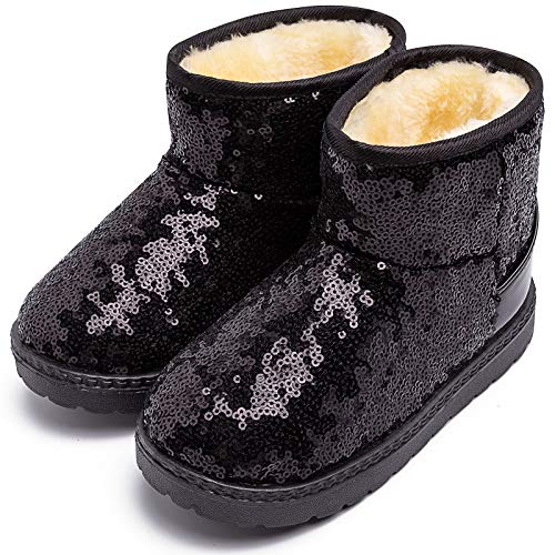 techcity Boys Girls Winter Warm Snow Boots Sequin Fur Lined Waterproof Boot Glitter Princess Outdoor Shoes(Toddler/Little Kid)