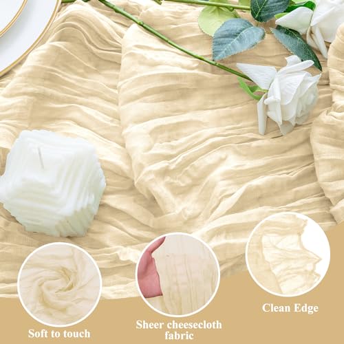 Xiomot 2PCS Table Runner Cheesecloth 10FT Sage Green Boho Gauze Cheese Cloth Rustic Sheer Table Runners for Wedding Bridal Baby Shower Party Decoration
