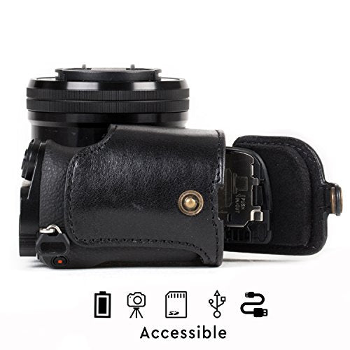 MegaGear MG1236 Sony Alpha A6500 (16-50 mm) Ever Ready Genuine Leather Camera Case & Strap with Battery Access, Black