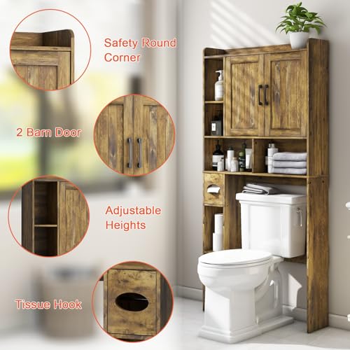 Over The Toilet Storage Cabinet, Farmhouse Storage Cabinet Over Toilet with Barn Door，Home Space-Saving Toilet Rack, for Bathroom, Restroom, Laundry