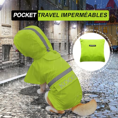 KOOGAL Dog Raincoat Apparel Poncho Waterproof Dog Clothes Pet Raincoat Jacket for Small to Medium Sized Dogs (Fluor-Yellow,2XL)